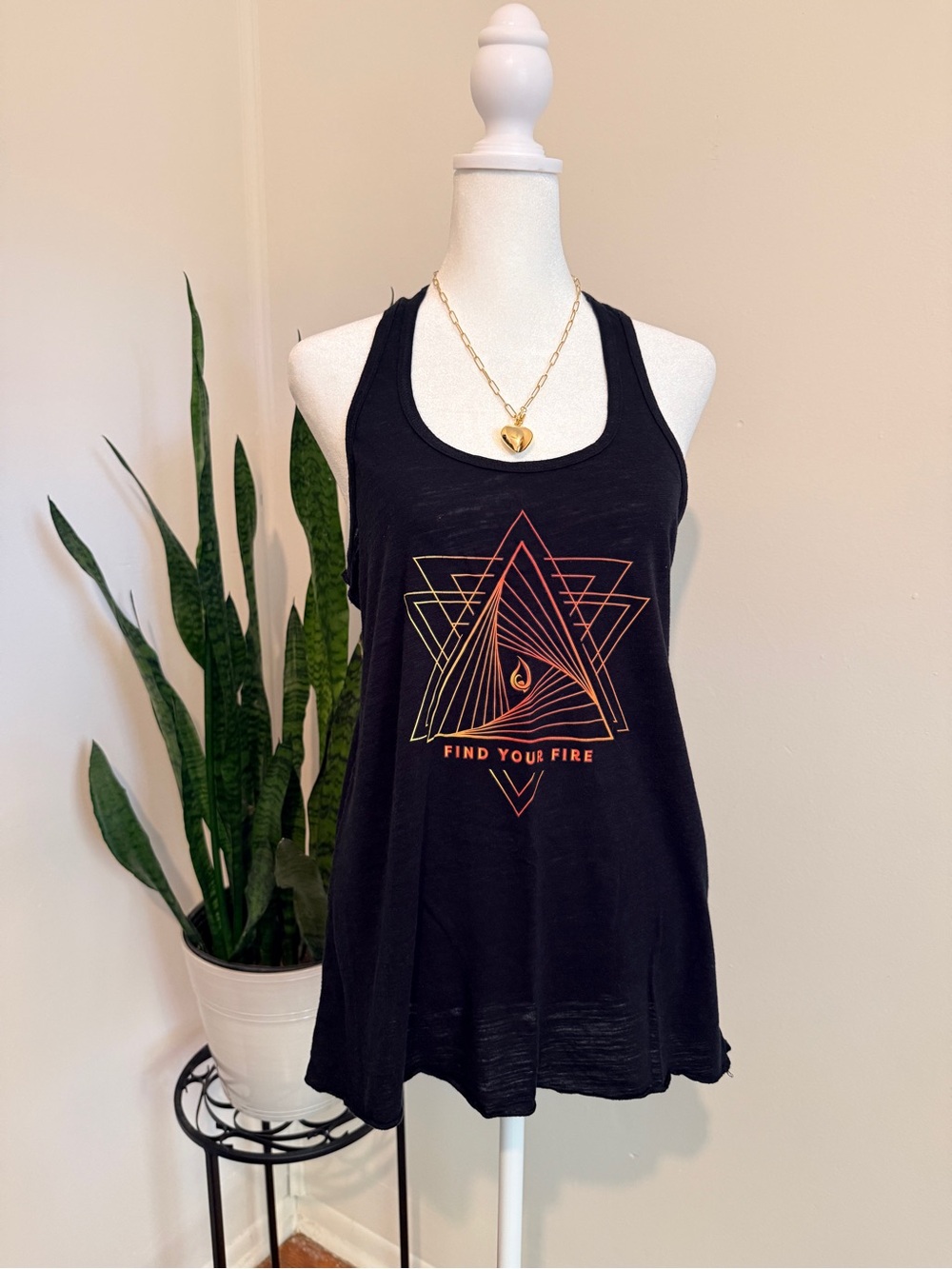 'Find Your Fire' Black Graphic Racerback Tank Top